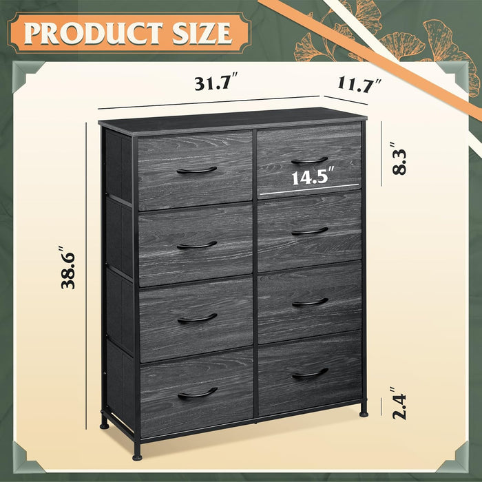 Simenmax 4/5/7/8/9Dresser, Storage Drawers with Removable Fabric Bins, Fabric Closet Chests Organizer for Bedroom, Closet, Living Room, Black Wood