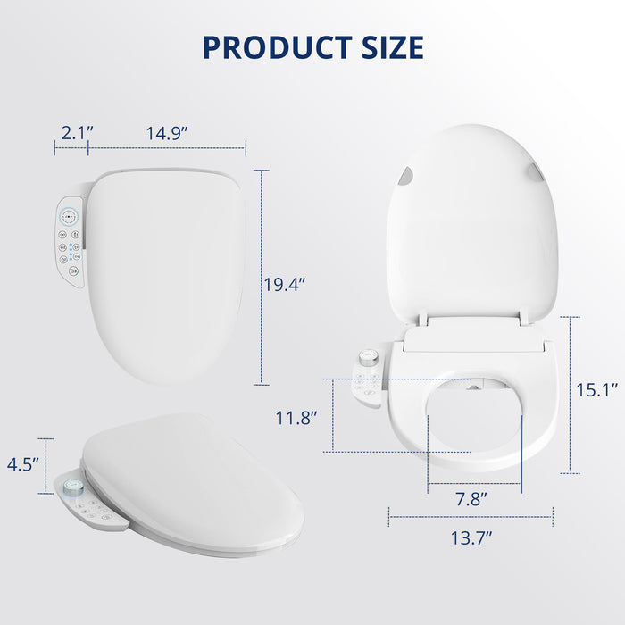 WOod-it Smart Bidet Toilet Seat with Wireless Remote and Side Panel, Multiple Spray Modes, Adjustable Heated Seat, Warm Water and Air Dryer, Auto LED Nightlight