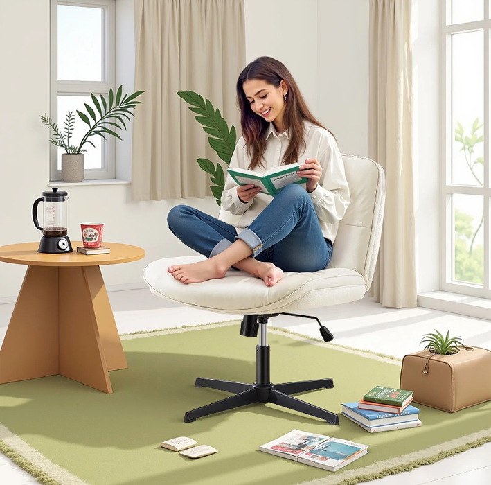 TINKLE WELL Criss Cross Legged Chair with Fixed Base , 360° Adjustable Swivel Chair for Office, Bedroom, Study, Living room, Dressing table, and Dorm