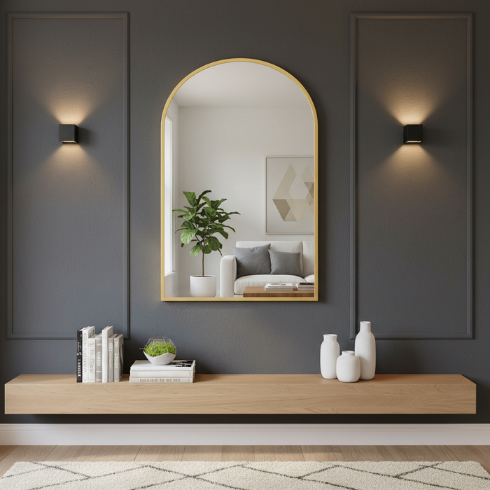 Beddle Arch Wall Mirror, Black Aluminum Alloy Framed Mirror for Bathroom, Living Room, Bedroom, Hallway