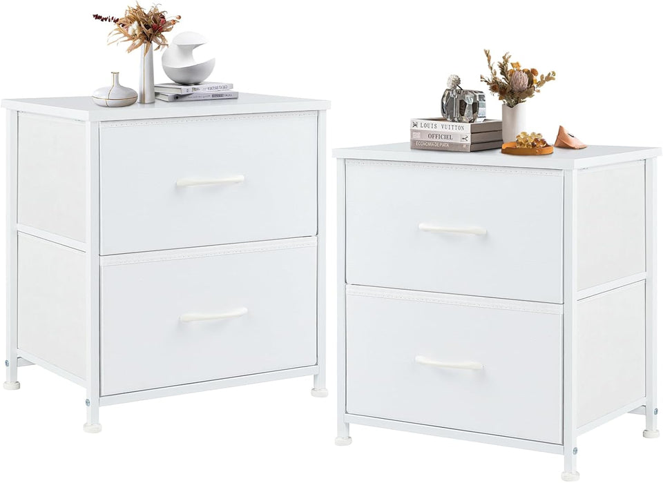 Small Nightstand Dresser with 2 Fabric Drawers, 20-Inch Tall Bedside Table for Bedroom, Closet, or Dorm Storage