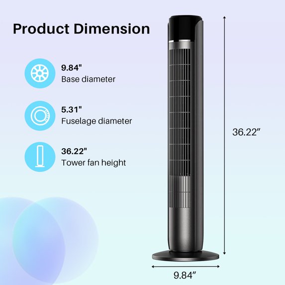 Sybels 35” Tower Fan with Remote, 5 Speed Settings, 4 Modes, 60° Wide Oscillation, 12-Hour Timer, Child Lock, Quiet Portable Cooling Fan for Bedroom, Office, Desk, Titanium Metallic Black