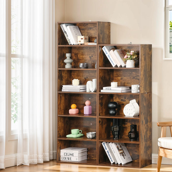 5~6 Tier Bookcase,Tall Bookshelf Storage Wall Shelf Organizer Display StandBook Shelf, Corner Storage Organizer, Retro Brown