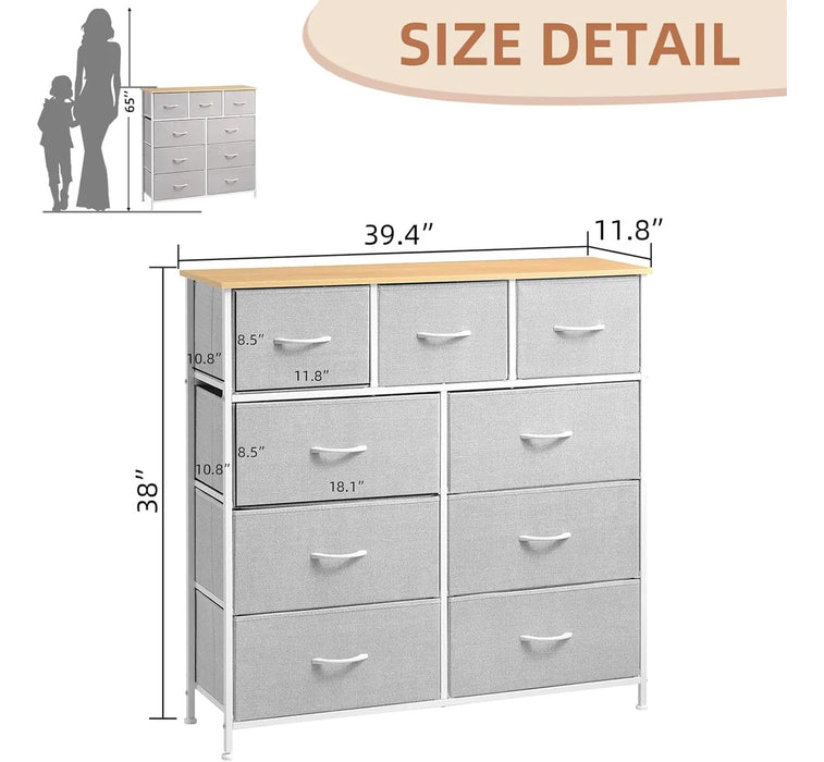 Simenmax 4/5/7/8/9Dresser, Storage Drawers with Removable Fabric Bins, Fabric Closet Chests Organizer for Bedroom, Closet, Living Room, Light Gray