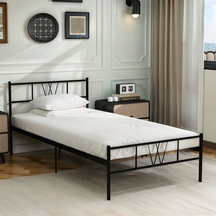11.5" Height Metal Platform Bed Frame with Headboard & Footboard, Steel Slat Support, Under-Bed Storage, No Box Spring Needed, Easy Assembly