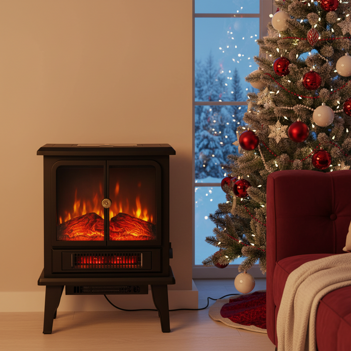 TINKLE WELL Electric Fireplace Freestanding Stove, Adjustable 3D Flame, Safe & Easy Heater, Compact Corner Design, Inky