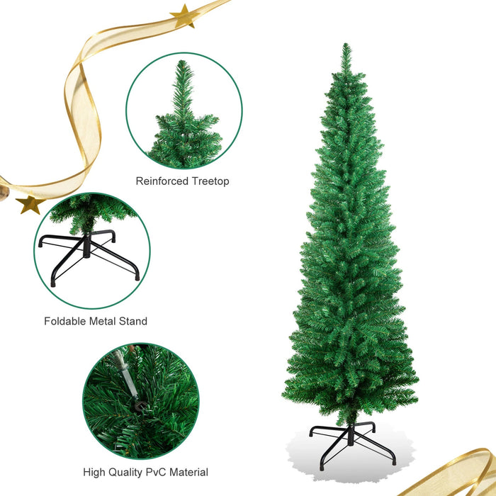 Simenmax 4.5ft Prelit Pencil Christmas Tree with Warm White LED Lights, Artificial PVC Xmas Christmas Tree with Sturdy Metal Stand for Small Spaces, Home, Office, Holiday Decor