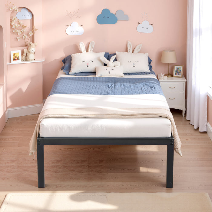 Simenmax Twin Size Metal Platform Bed Frame, Heavy Duty Mattress Foundation with Steel Slats Support, No Box Spring Needed, Black
