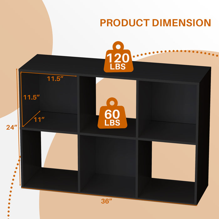 Simenmax 6 Cube Storage Organizer, Bookshelf with 3 Removable Back Panels for Living Room, Bedroom, Home Office, Black