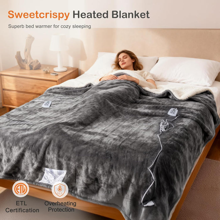 Beddle Electric Heated Blanket , Dual-Zone Control with 10 Heat Levels & Auto-Off, Washable Flannel and Sherpa Reversible Blanket, ETL Certified