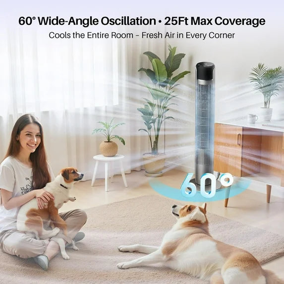 Sybels 35” Tower Fan with Remote, 5 Speed Settings, 4 Modes, 60° Wide Oscillation, 12-Hour Timer, Child Lock, Quiet Portable Cooling Fan for Bedroom, Office, Desk