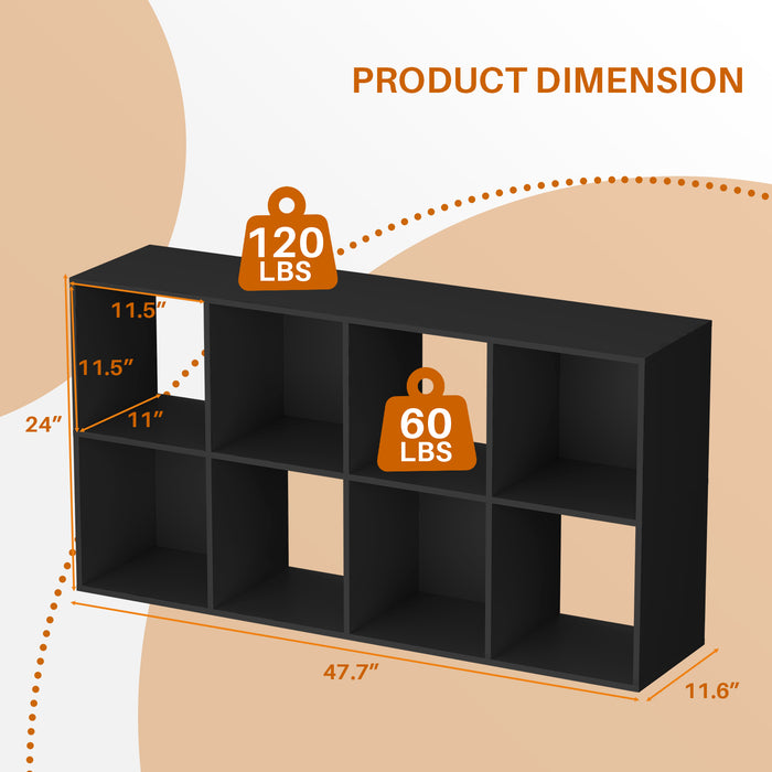 Simenmax 8 Cube Storage Organizer, Bookshelf with 4 Removable Back Panels for Living Room, Bedroom, Home Office, Black