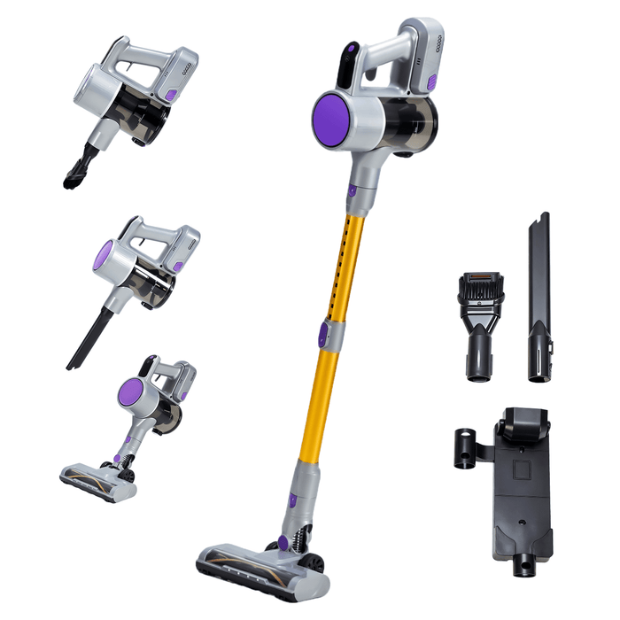 Taoset 3-in-1 Cordless Stick Vacuum Cleaner with LED Brush Head - Lightweight Rechargeable Vacuum for Hardwood Floors & Pet Hair, Purple yellow