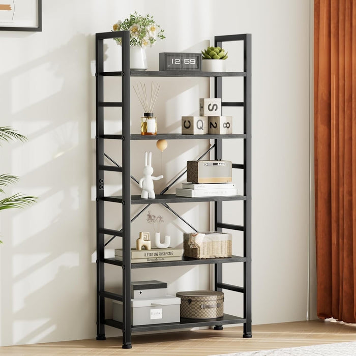 Blorly 5 Tier Bookcase, Bookshelf Storage Wall Shelf Organizer Display StandBook Shelf, Corner Storage Organizer, Black