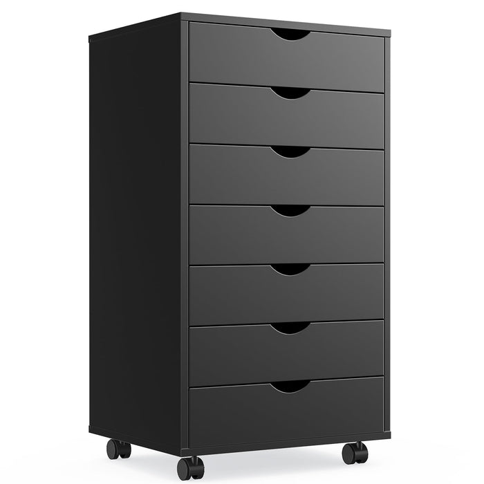 TINKLE WELL 5/7 Drawer Chest, Wooden Tall Dresser Storage Dresser Cabinet With Wheels-Black