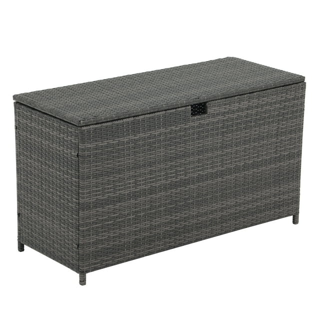 120 Gallon Outdoor Storage Box with Waterproof Inner, Large Wicker Patio Storage Bin, Deck Boxes for Cushions, Garden Tools, Pool Toys, Aluminum Frame, Gray