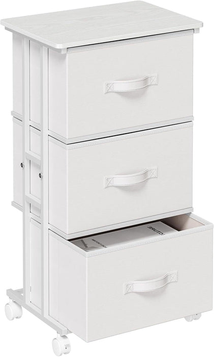 Bigleap 3-Drawer Rolling Fabric Dresser, Small Space Storage Cabinet with Wheels, Mobile Nightstand for Bedroom, Closet, Entryway, White