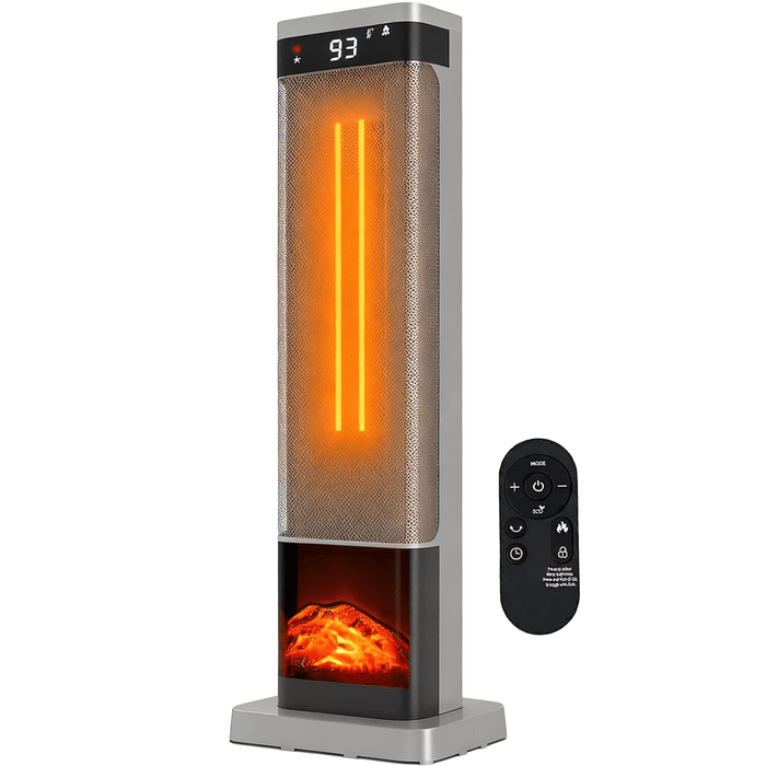 Taoset 24-Inch Portable Ceramic Heater for Bedroom, Office - 1500W Fast Heating with Remote Control, Silvery