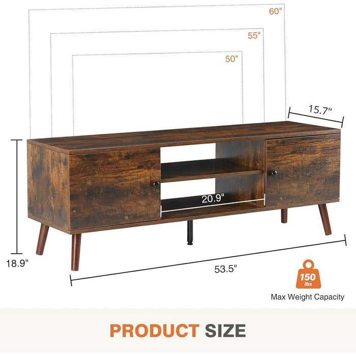Blorly TV Stand for TVs up to 60", Wood Entertainment Center with Storage and Shelves, Adjustable Middle Feet, Waterproof, Black