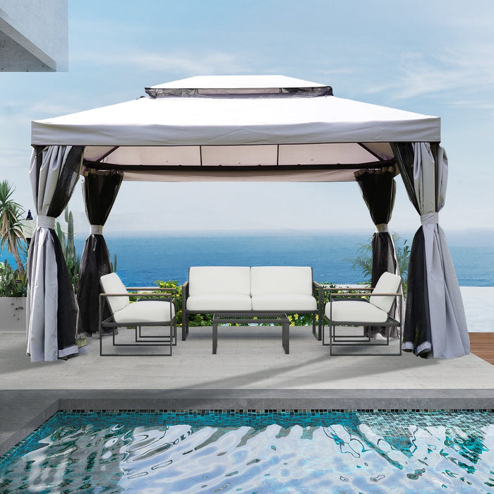Taoset 13 x 10 FT Patio Gazebo Tent, Double Tiers Polyester Canopy Top Water-Resistant Anti-UV Shelter Sun Shade with Mesh Netting, Grey