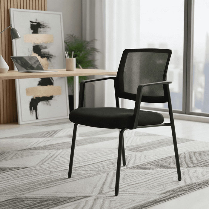 Taoset Stacking Waiting Room Guest Chair, 1 PCS Office Mesh Arm Chair with Comfy Padded Seating, Room Saving, Black