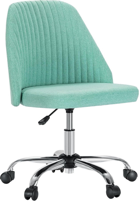 Betcozy Colorful Linen Desk Chair, Comfy Thick Seat with Swivel Wheels, Armless Task Chair, Green