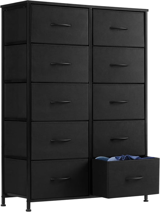 Taoset 10-Drawer Fabric Dresser with Wood Top - Compact Storage Cabinet for Bedroom and Living Room, Black