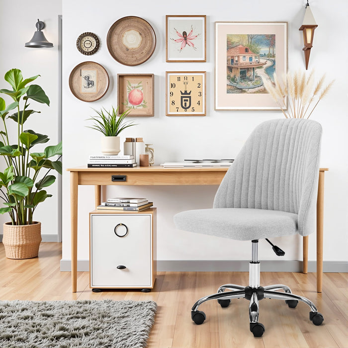 Blorly Colorful Linen Desk Chair, Comfy Thick Seat with Swivel Wheels, Armless Task Chair, Gray