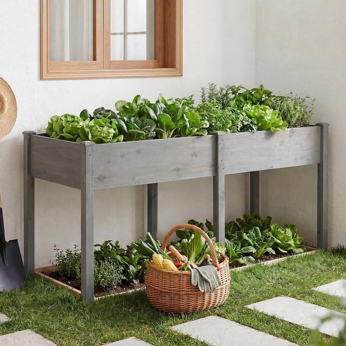 Bigleap Elevated Raised Garden Bed, 72'' Wooden Planter Box for Backyard Patio Balcony, Gray