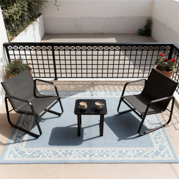 Betcozy Patio Bistro Set of 3, Wicker Conversation Furniture Set with with Coffee Table and Cushions, Outdoor Rattan Chair and Table Set, Gray