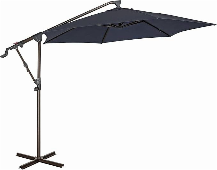 Betcozy Offset Patio Umbrella, 10 Ft 360掳 Rotated Hanging Patio Umbrella with UV Protection, Tilt and Crank Button, for Outdoors, Yard, Poolside, Lawn, Dark Blue