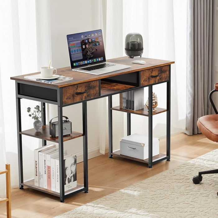 Taoset 48" Computer Desk, Long Desk with Storage Fabric Drawers, Easy Assembly for Small Space, Bedroom, Home Office, Brown