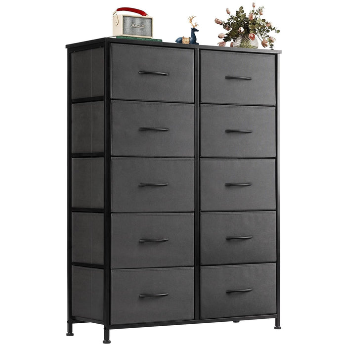 Simenmax 10 Drawer Dresser Organizer Storage Drawers, Chest of Drawers with Fabric Bin for Bedroom, Closet, Entryway,Gray