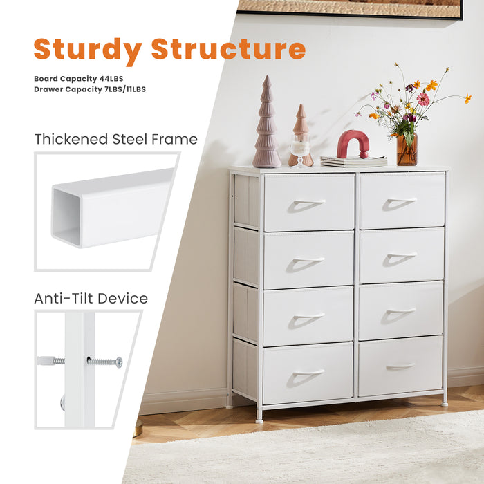 Bigleap 8 Drawer Dresser, Fabric Storage Tower Organizer with Wood Top and Steel Frame for Bedroom, Closet, Hallway, Entryway,White