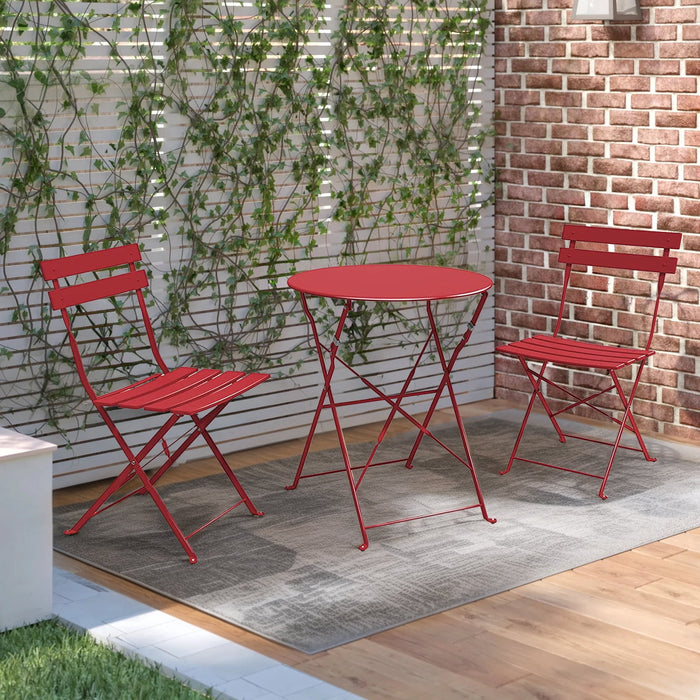 Betcozy Patio Bistro Set, Premium Steel Foldable Patio Furniture Sets, Patio Table and Chairs for Bistro, Balcony, Coffee Shop, Red