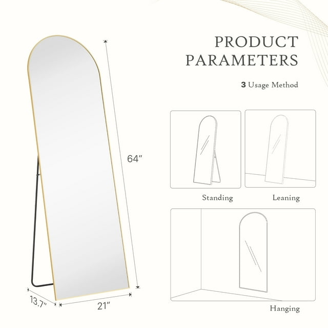 64"x21" Arched Full Length Mirror Full Body Mirror Floor Mirror Standing Hanging or Leaning Wall,Gold