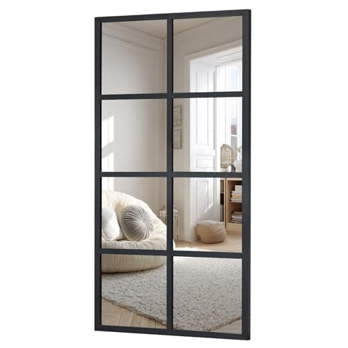 Blorly Windowpane Full Length Mirror, HD Grid Wall Mounted Mirror, Modern Metal Frame Decorative Accent Mirror for Bedroom Bathroom Living Room Entryway, 16" x32", Black