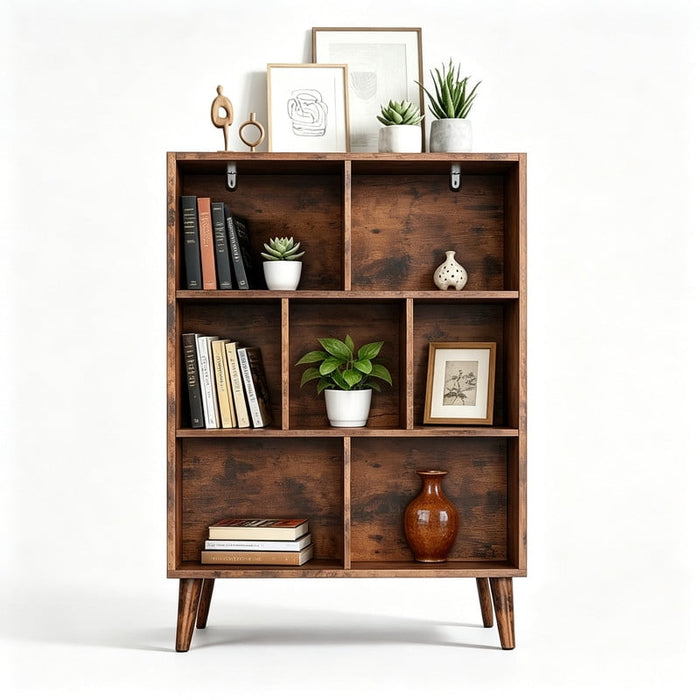 Taoset Cube Storage Unit, 3-tier Bookcase with 7 Cube Storage Unit, Open Display Bookcase with Fully enclosed Back Panels for Living Room, Home Office, Bedroom, Brown