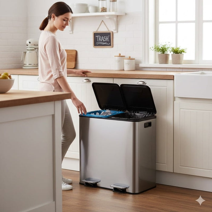 Betcozy Kitchen Trash Can, 21.2 Gallon Garbage Can with Dual Inner Bins, 80 Liter Large Capacity Trash Can with Soft-Close Foot Pedal, Stainless Steel