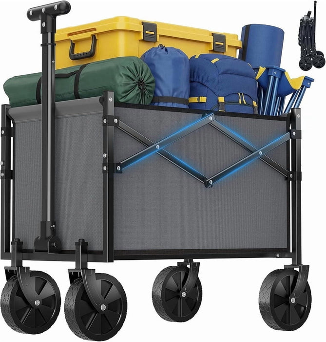 Simenmax Heavy Duty Collapsible Wagon Cart, 220 lbs Capacity All-Terrain Folding Wagon Portable Gear Cart for Camping, Beach, Gardening, Grocery Shopping, Gray