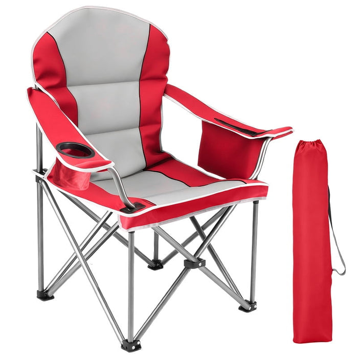 Bigleap Oversized Heavy Duty Camping Chair, Folding with Padded Seat, Cooler Bag & Cup Holder for Outdoor, Beach, Fishing, Concerts,Red