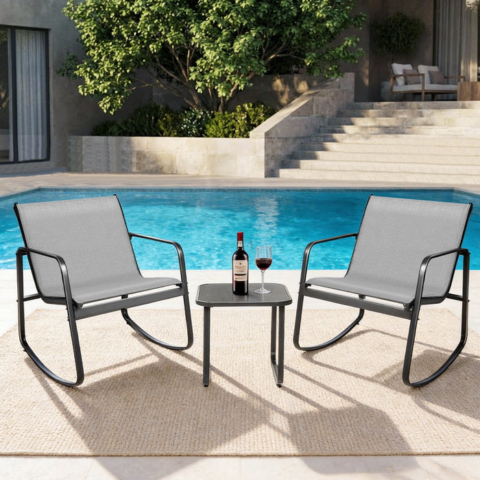 Blorly 3-Piece Patio Set, Outdoor Wicker Bistro Set, Rattan Chair Conversation Sets with Coffee Table and Cushions, Gray