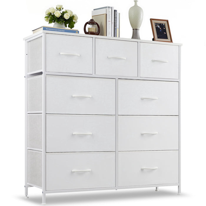 Nextay 9-Drawer Fabric Dresser for Bedroom, Storage Dresser Closet with Steel Frame & Wooden Top for Living Room, Dressing Room, Entryway, White