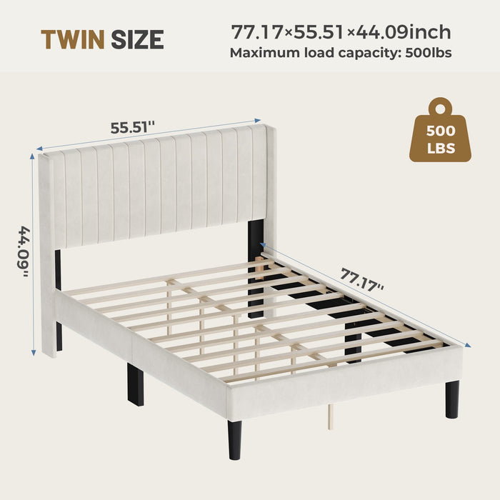 Beddle Twin Bed Frame, Upholstered Bed Frame with PU Headboard, Wooden Slats Support, No Box Spring Needed, Easy Assembly
