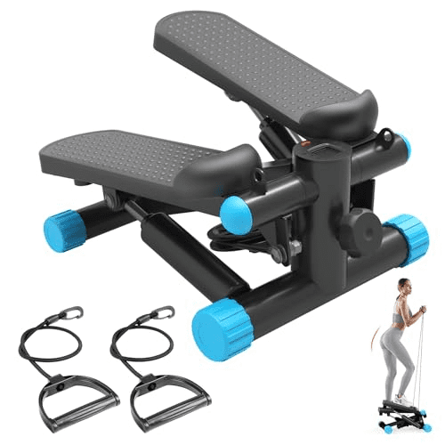 Betcozy Mini Stepper for Home, Stair Steppers with Resistance Bands for Full Body Exercise, Low Noise and No Assembly Required, 300LBS Capacity, Blue