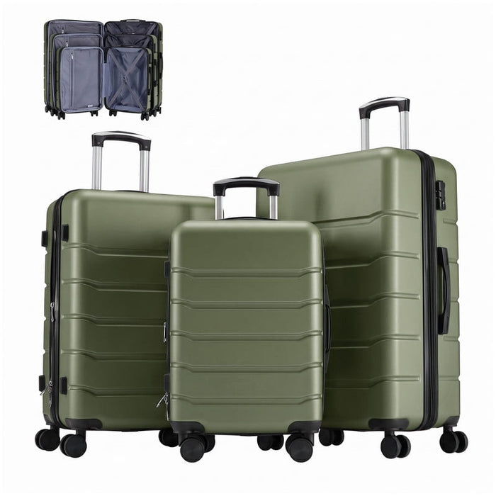 Simenmax 3 Piece Luggage Set, ABS Hardside Expandable Suitcase with Dual Spinner Wheels, Lightweight Travel Bag for Business & Short Vacation, Green