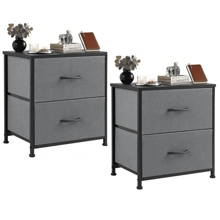 Taoset 2-Drawer Nightstand 2 Pack, Steel Frame with Adjustable Feet, Mini Dresser for Bedroom, Closet, Entryway, College Dorm, Grey