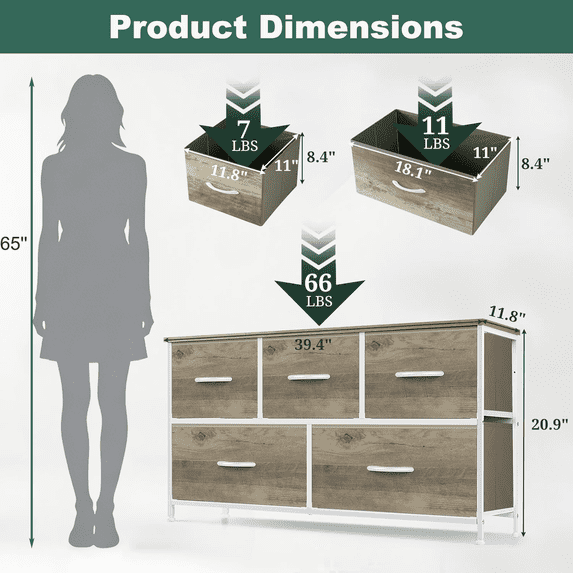 Aidoly Drawer Dresser with Wooden Top, Adjustable Feet, Sturdy Metal Frame Dressers for Bedroom, Living Room