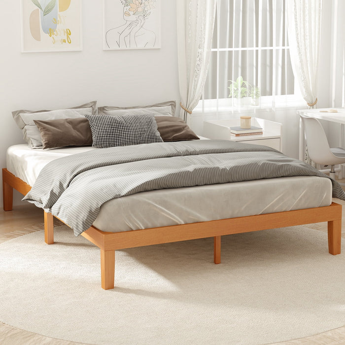 Taoset 16 Inch Height Solid Wood Bed Frame, Natural Pine Queen Bed Frame with Non-Slip Slats Support, 1000 lbs Heavy Duty Platform Bed Frame Mattress Foundation, Easy Assembly