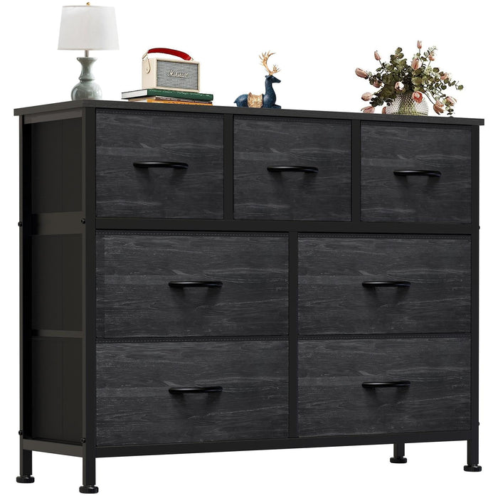 Blorly 7 Drawers Dresser, Storage Dresser Organizer with Drawers, Chest of Drawers, Dresser with Metal Frame and Wood Tabletop for Bedroom, Guest Room, Closet, Entryway, Nursery, Black